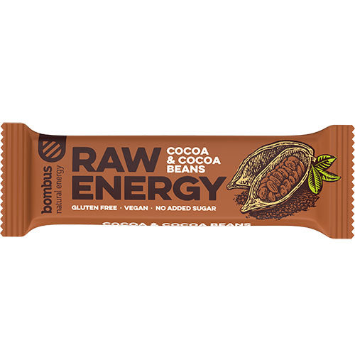 ΜΠΑΡΑ ΕΝΕΡΓΕΙΑΣ RAW ΚΑΚΑΟ & ΣΠΟΡΟΥΣ ΚΑΚΑΟ ΧΩΡΙΣ ΓΛΟΥΤΕΝΗ 50ΓΡ BOMBUS